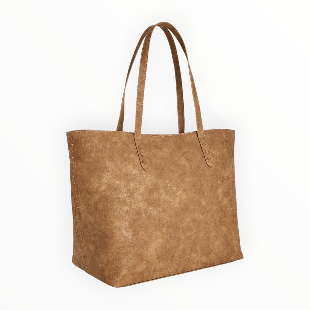 Style and Co XL Rectangle Brown Suede Style Travel Work Tote Purse NWT Nubuck